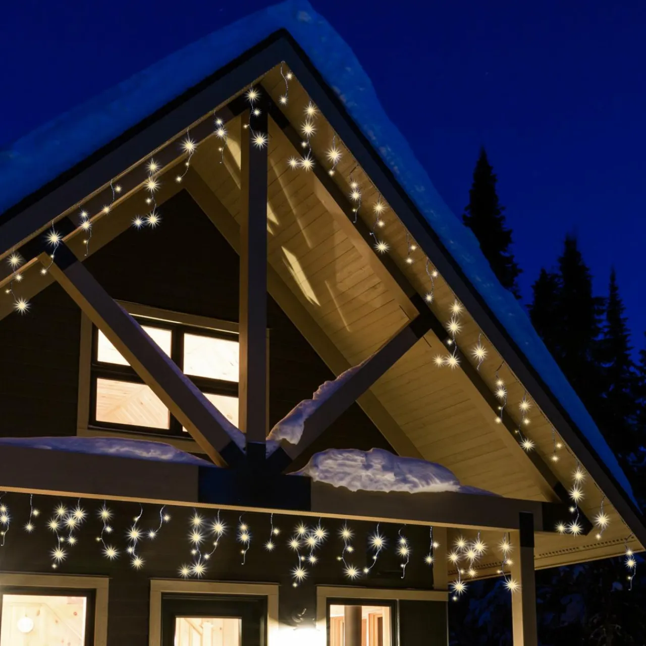 Guirlande Lumineuse|EMINZA Stalactite lumineuse 30 m 900 LED câble noir Stars Grande hauteur XL Timer Blanc Chaud Blanc Chaud - câble noir