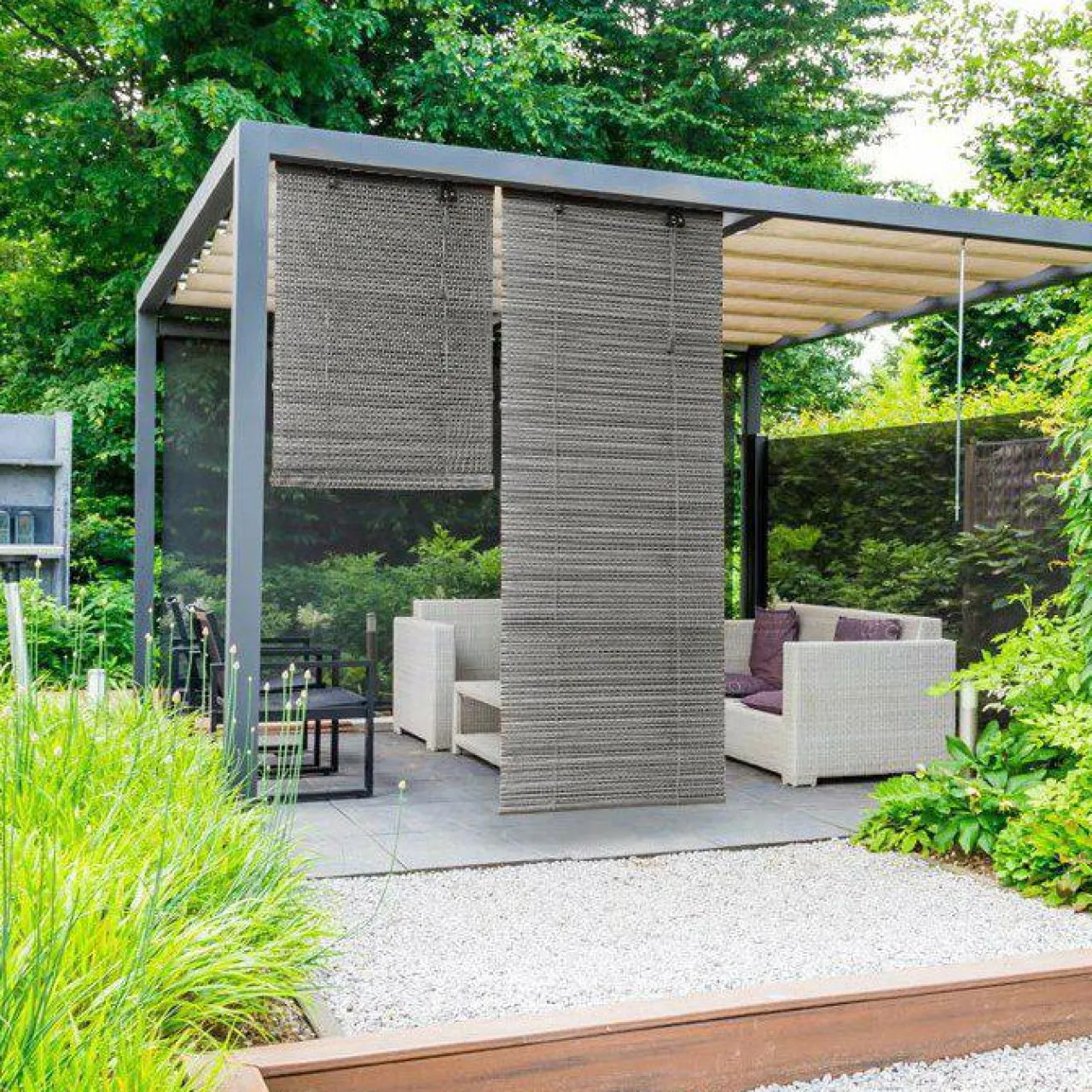 Store|LUANCE Store enrouleur à lattes (60 x 180 cm) Bambou Gris clair et Gris foncé