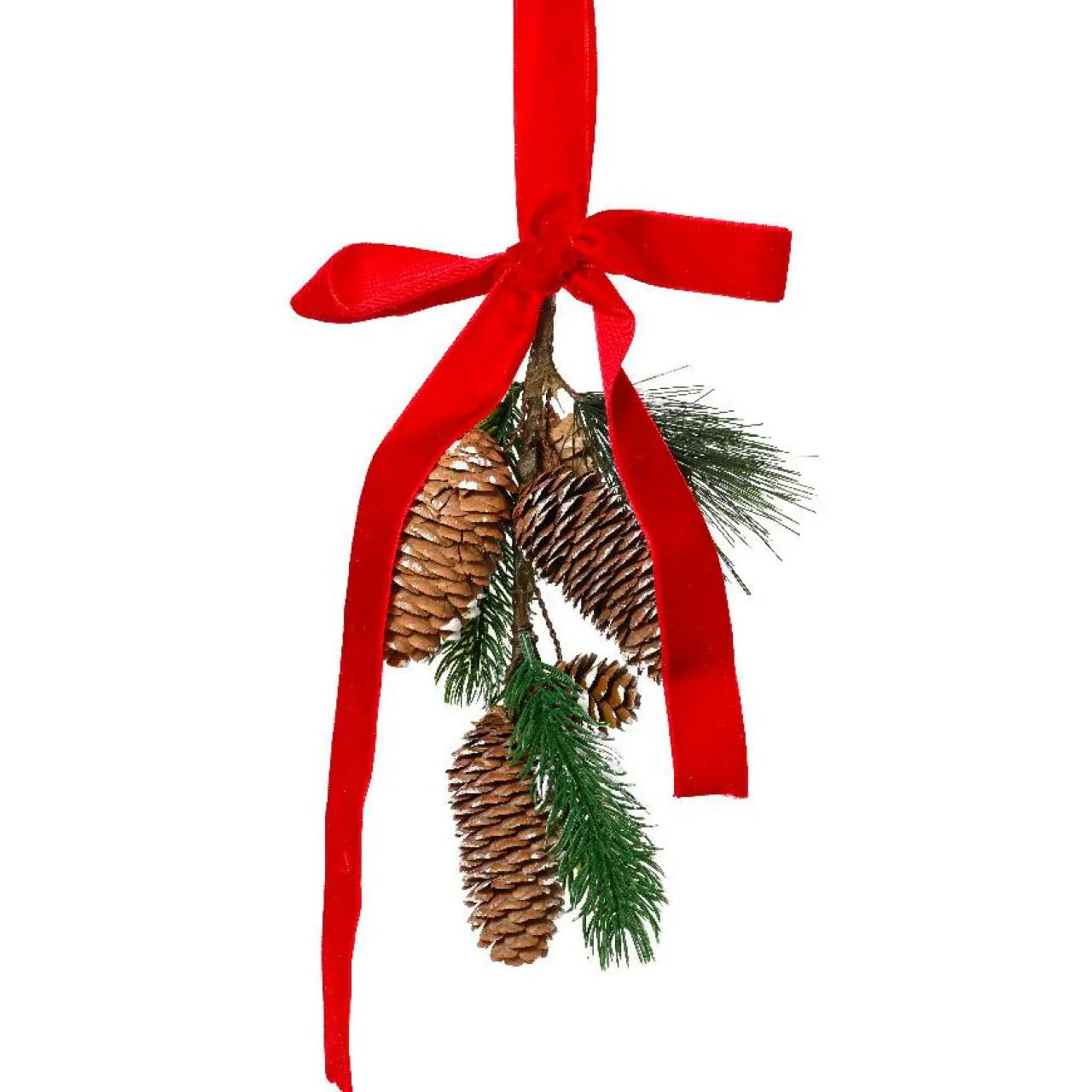 Branches Artificielles|KAEMINGK Suspension décorative (H26 cm) Pomme de pin et nœud en velours Rouge