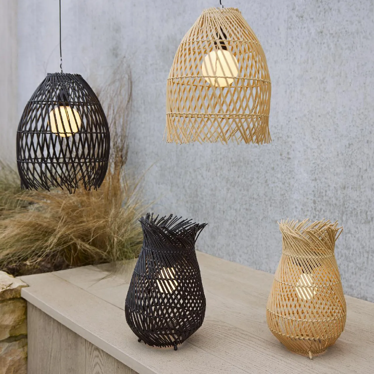 Luminaire Jardin|Eclairage Extérieur|#N/A Suspension de jardin solaire LED (D28 cm) Tropical Naturel Beige