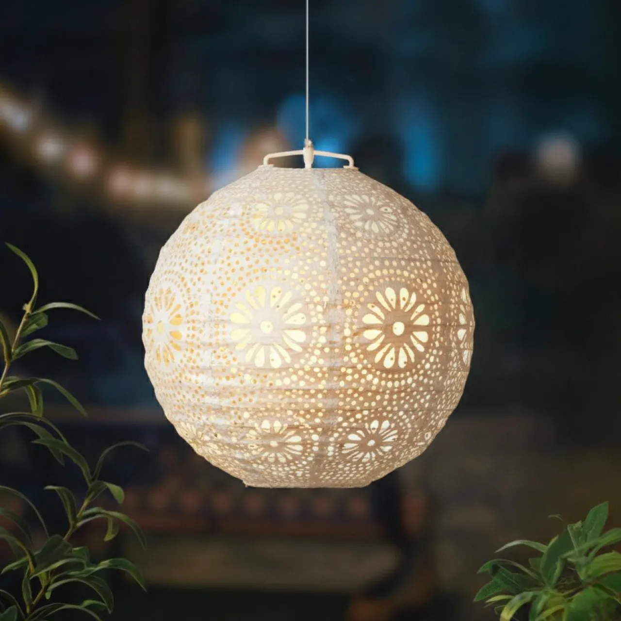 Luminaire Jardin|Eclairage Extérieur|KAEMINGK Suspension de jardin solaire (H23 cm) Lanterne ajourée he Blanc