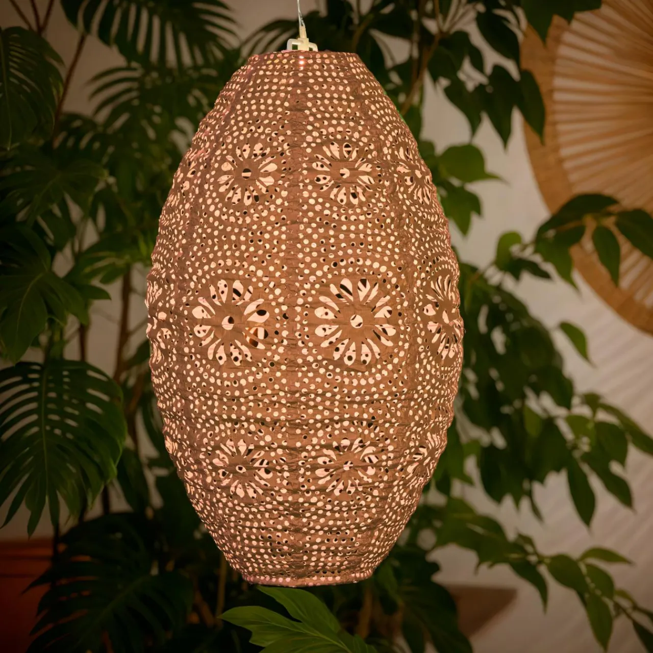 Luminaire Jardin|Eclairage Extérieur|#N/A Suspension de jardin solaire (H38 cm) Lanterne ajourée Marron