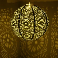 Luminaire Jardin|Eclairage Extérieur|#N/A Suspension de jardin solaire (H23 cm) Lanterne ajourée Marron clair