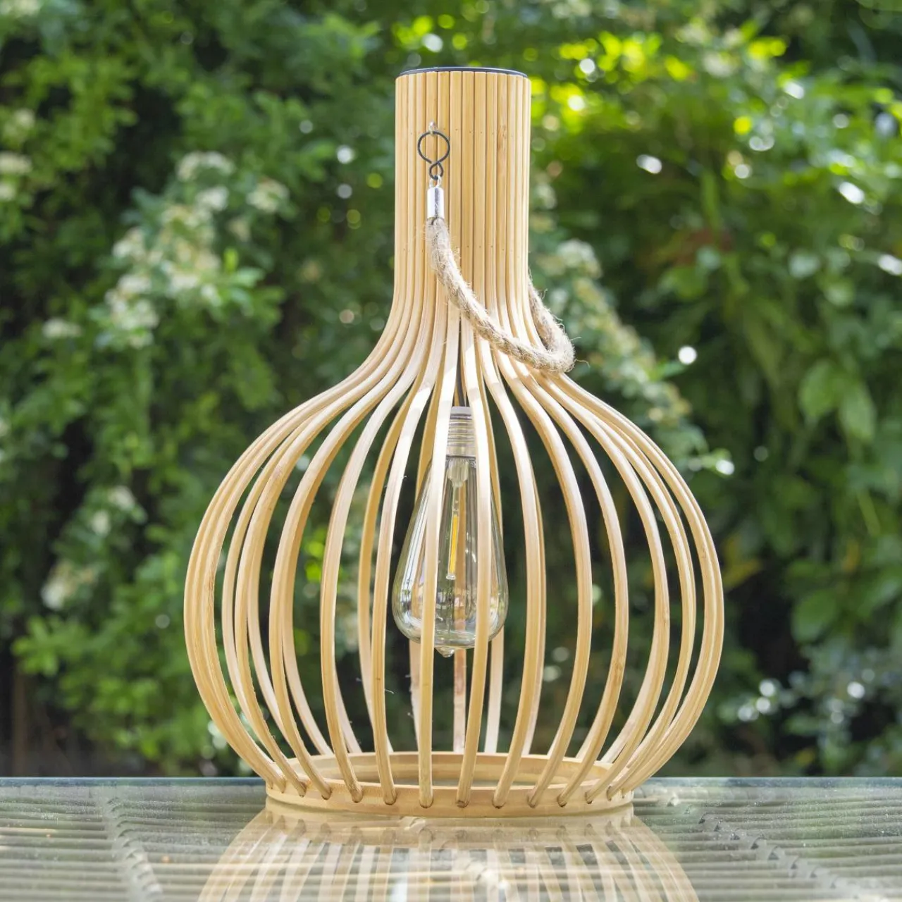 Luminaire Jardin|Eclairage Extérieur|#N/A Suspension de jardin solaire LED (H40 cm) Bambou naturel Beige