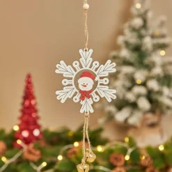 Décoration De Sapin|JJA Suspension de Noël en bois (D9 cm) Bonhomme de neige et flocon Blanc
