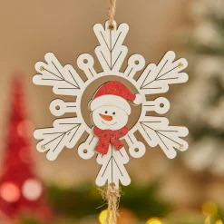 Décoration De Sapin|JJA Suspension de Noël en bois (D9 cm) Bonhomme de neige et flocon Blanc