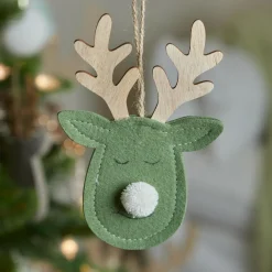 Décoration De Sapin|KAEMINGK Suspension de Noël en bois (H15 cm) Cerf majesté des bois Vert