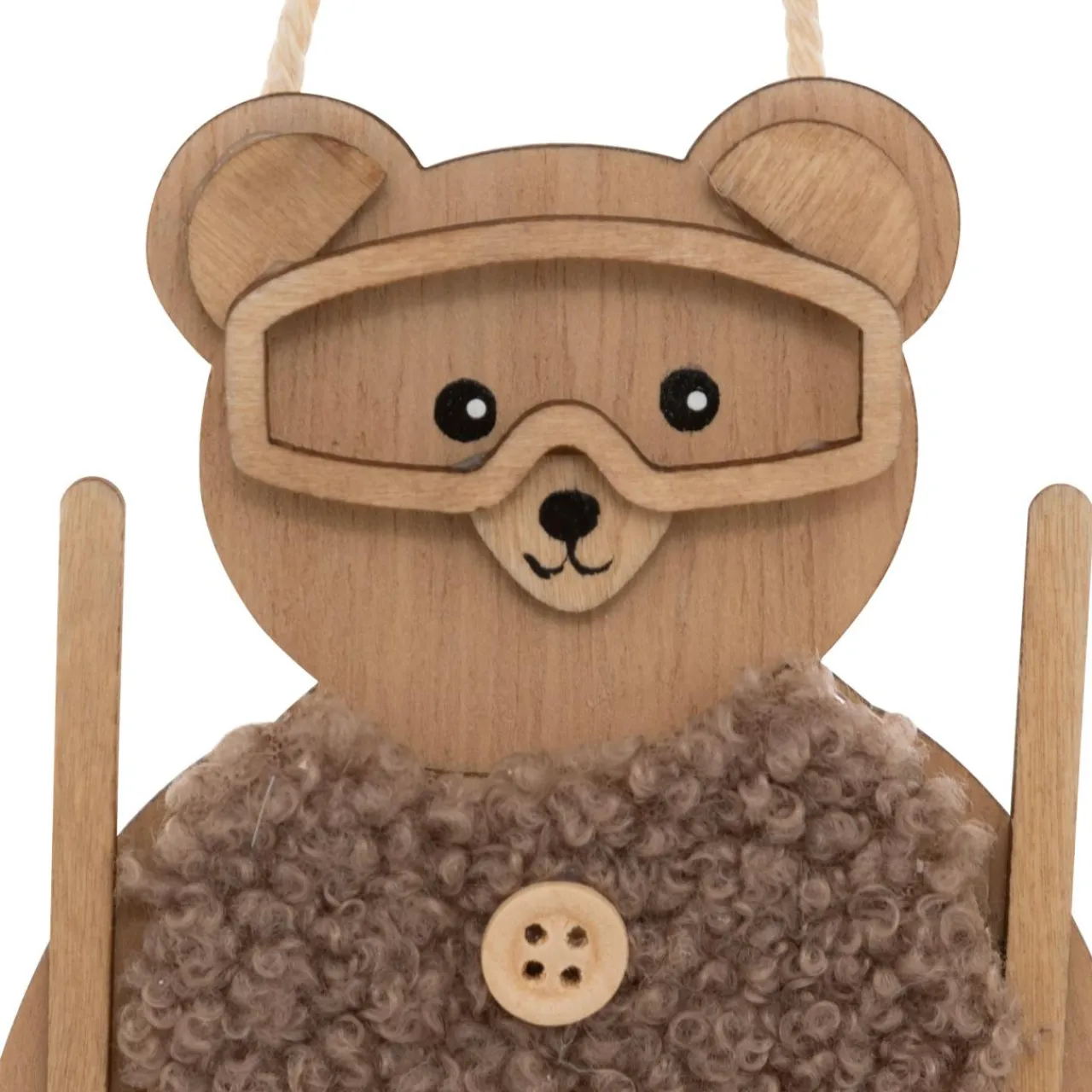 Décoration De Sapin|JJA Suspension de Noël en bois (H16 cm) Ourson en ski Naturel