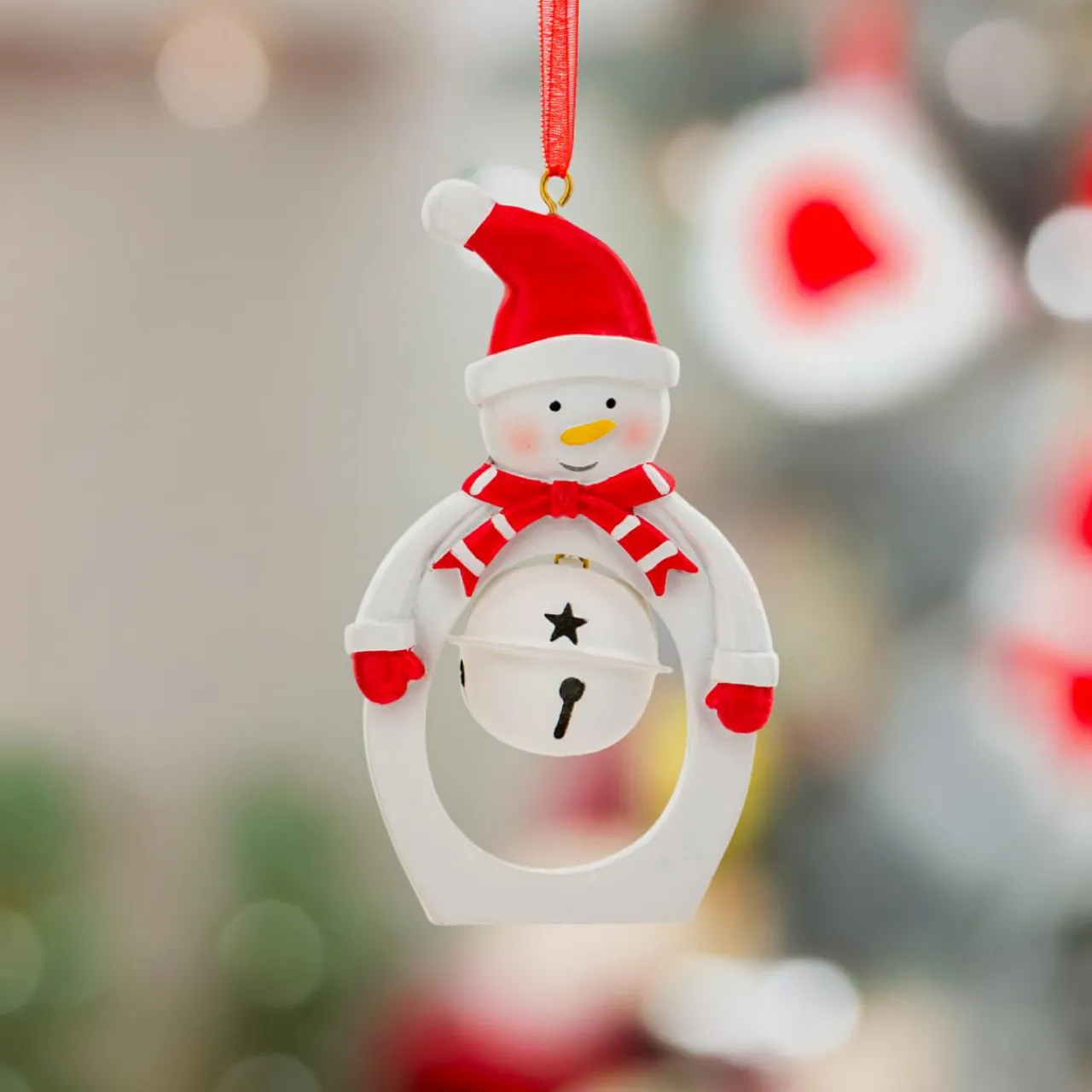 Décoration De Sapin|JJA Suspension de Noël en métal (H10 cm) Cloche et bonhomme de neige Blanc