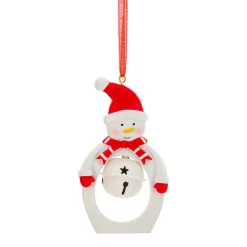 Décoration De Sapin|JJA Suspension de Noël en métal (H10 cm) Cloche et bonhomme de neige Blanc