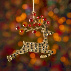 Décoration De Sapin|KAEMINGK Suspension de Noël en métal (H9 cm) Renne et strass Dé Or