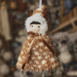 Décoration De Sapin|KAEMINGK Suspension de Noël en polyester (H15 cm) Esquimau en fourrure clair Marron