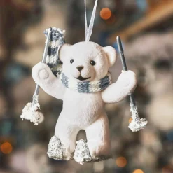 Décoration De Sapin|KAEMINGK Suspension de Noël floqué velours (H10 cm) Ours Quentin et gris Blanc