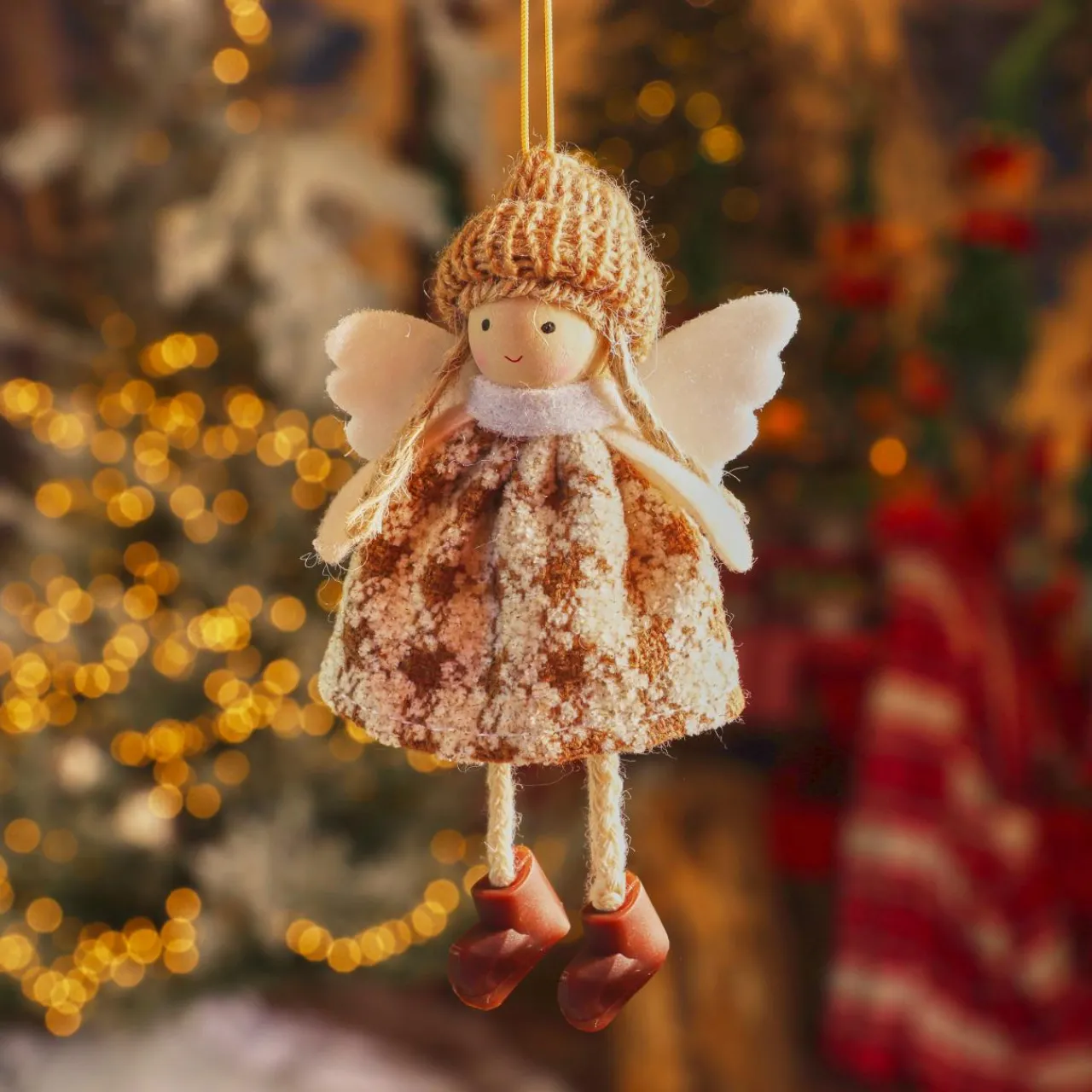 Décoration De Sapin|KAEMINGK Suspension de Noël (H13 cm) Ange Isy Marron