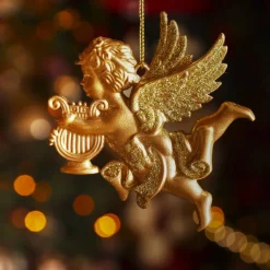 Décoration De Sapin|KAEMINGK Suspension de Noël (H9 cm) Ange gardien pailleté Or