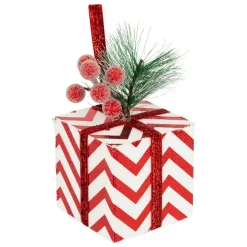 Décoration De Sapin|FEERIC LIGHTS Suspension de Noël (H12 cm) Cadeau rayé et baies Rouge