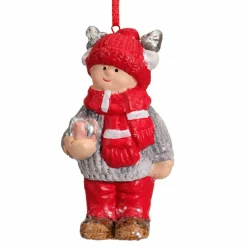 Décoration De Sapin|KAEMINGK Suspension de Noël terre cuite (H8 cm) Chérubin Rouge