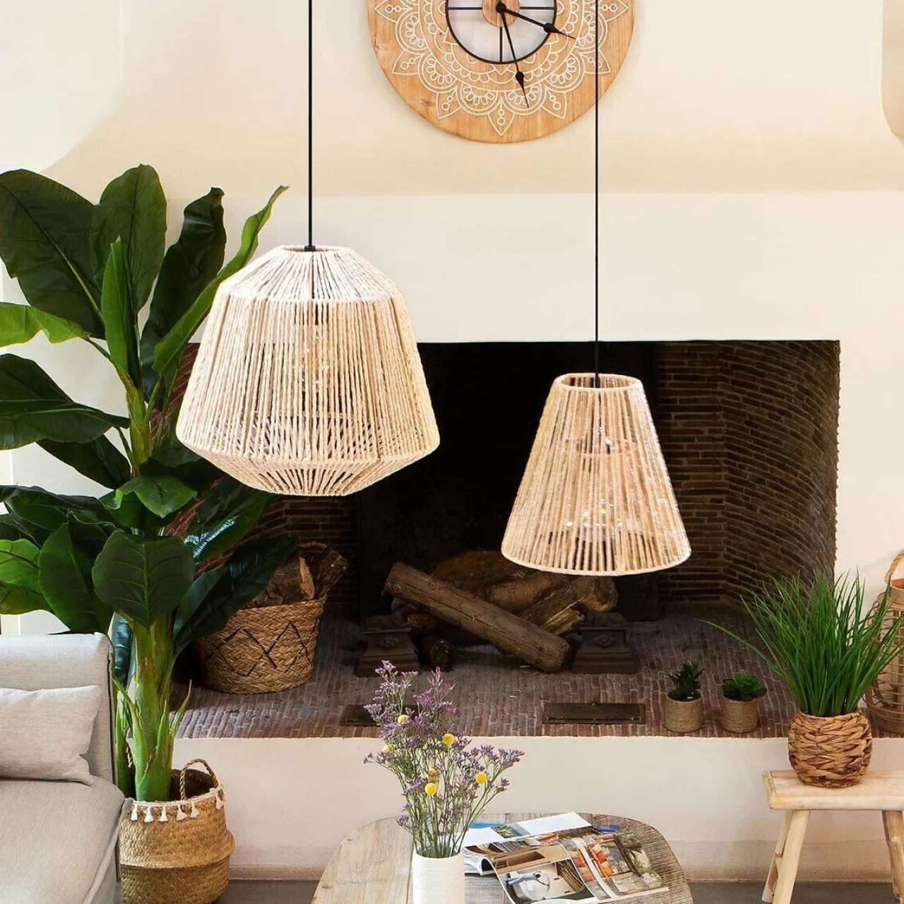 Lampe Suspension|ATMOSPHERA Suspension en corde (D30 cm) Ethnik Naturel