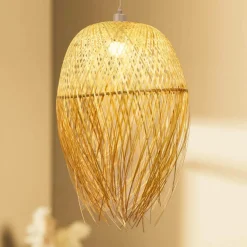 Lampe Suspension|EMINZA Suspension lumineuse à franges en bambou (H70 cm) Huelva Naturel