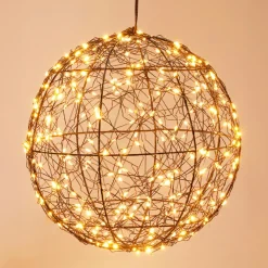 Déco Et Objet Lumineux|KOOPMAN Suspension lumineuse 300 micro LED (D25 cm) Lueur Polaire Noir et Blanc chaud