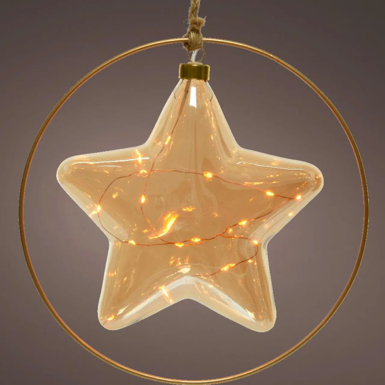 Déco Et Objet De Noël|Déco Et Objet Lumineux|KAEMINGK Suspension lumineuse à piles 15 LED (D26 cm) Étoile d’Hiver /blanc chaud Ambre