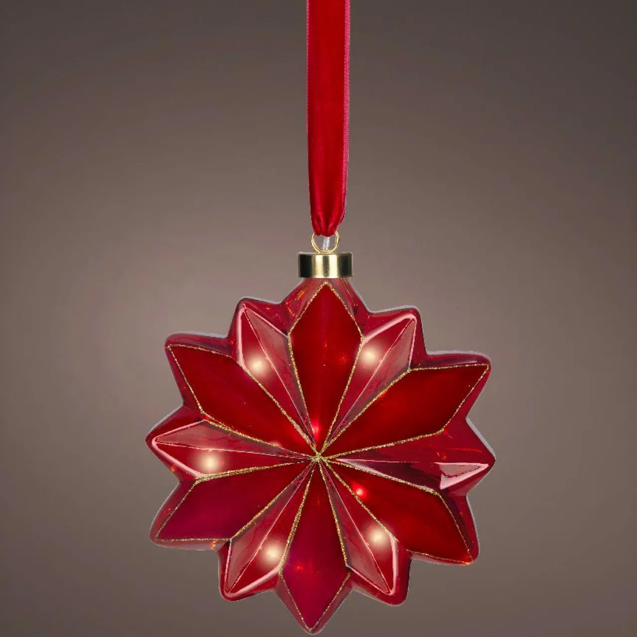 Déco Et Objet De Noël|Déco Et Objet Lumineux|KAEMINGK Suspension lumineuse à piles 15 LED (D19 cm) Fleur de Venezia Rouge