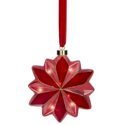 Déco Et Objet De Noël|Déco Et Objet Lumineux|KAEMINGK Suspension lumineuse à piles 15 LED (D19 cm) Fleur de Venezia Rouge