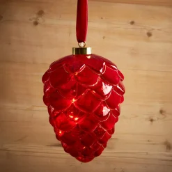 Déco Et Objet De Noël|Déco Et Objet Lumineux|KAEMINGK Suspension lumineuse à piles 15 LED (D15 cm) Pomme de pin de Venezia Rouge