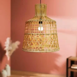 Lampe Suspension|EMINZA Suspension lumineuse ajourée en bambou (H50 cm) Pampelune Naturel