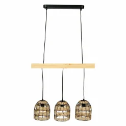 Lampe Suspension|OSTARIA Suspension lumineuse bambou 3 douilles (L60 cm) Domo Naturel