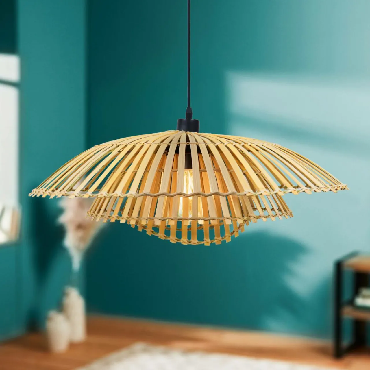 Lampe Suspension|EMINZA Suspension lumineuse design en bambou (D60 cm) Zeyno Naturel