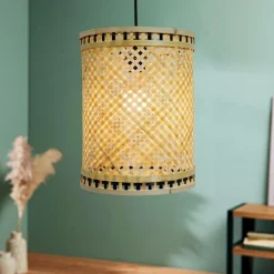 Lampe Suspension|EMINZA Suspension lumineuse en bambou (H30 cm) Estepona Noir et Naturel