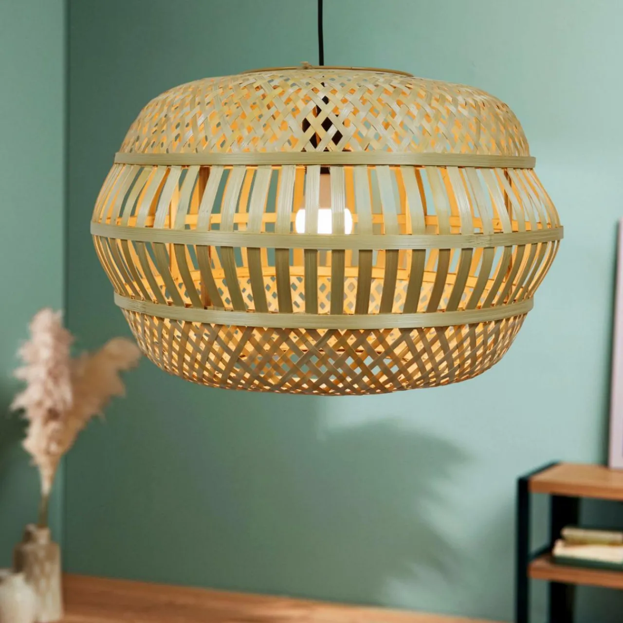 Lampe Suspension|EMINZA Suspension lumineuse en bambou ajouré (D50 cm) Manresa Naturel