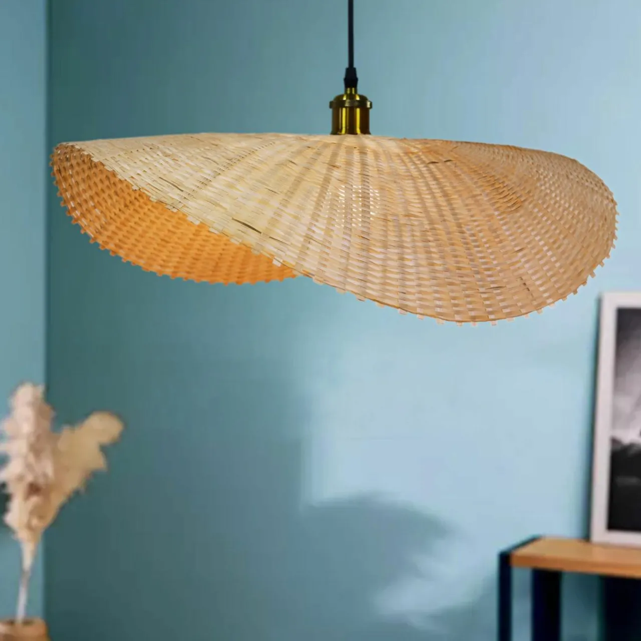 Lampe Suspension|EMINZA Suspension lumineuse en bambou tressé (D60 cm) Calvià Naturel