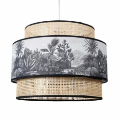 Lampe Suspension|OSTARIA Suspension lumineuse en rotin double (D35 cm) Ombrage et naturel Noir