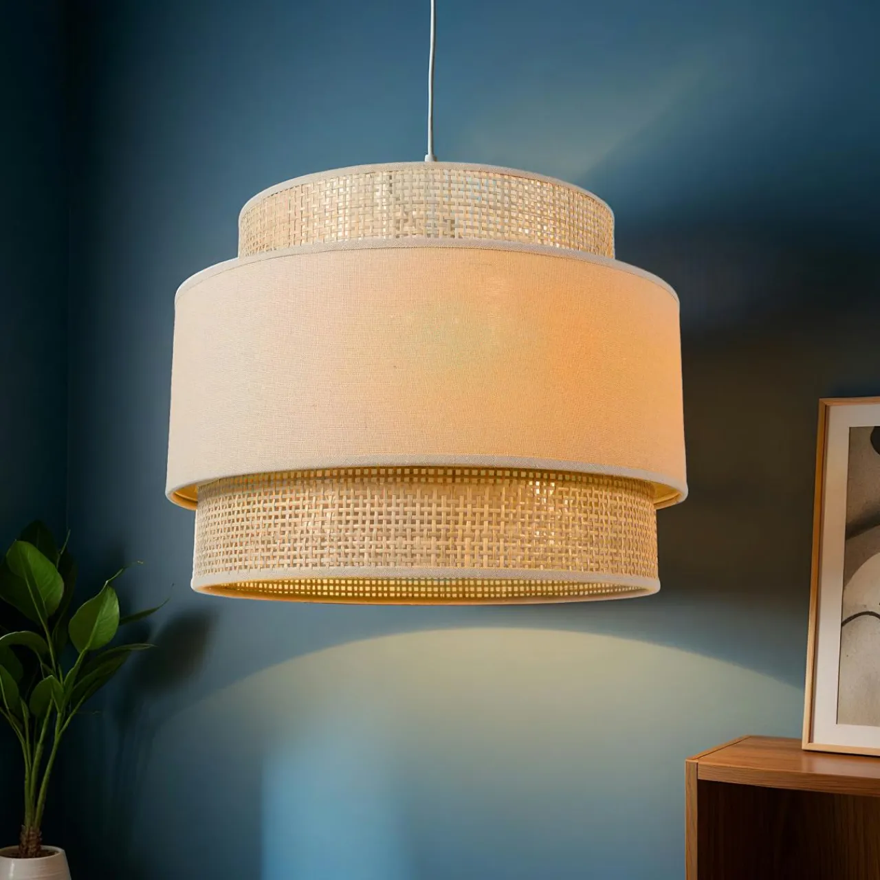 Lampe Suspension|OSTARIA Suspension lumineuse en rotin (D40 cm) Solara Beige