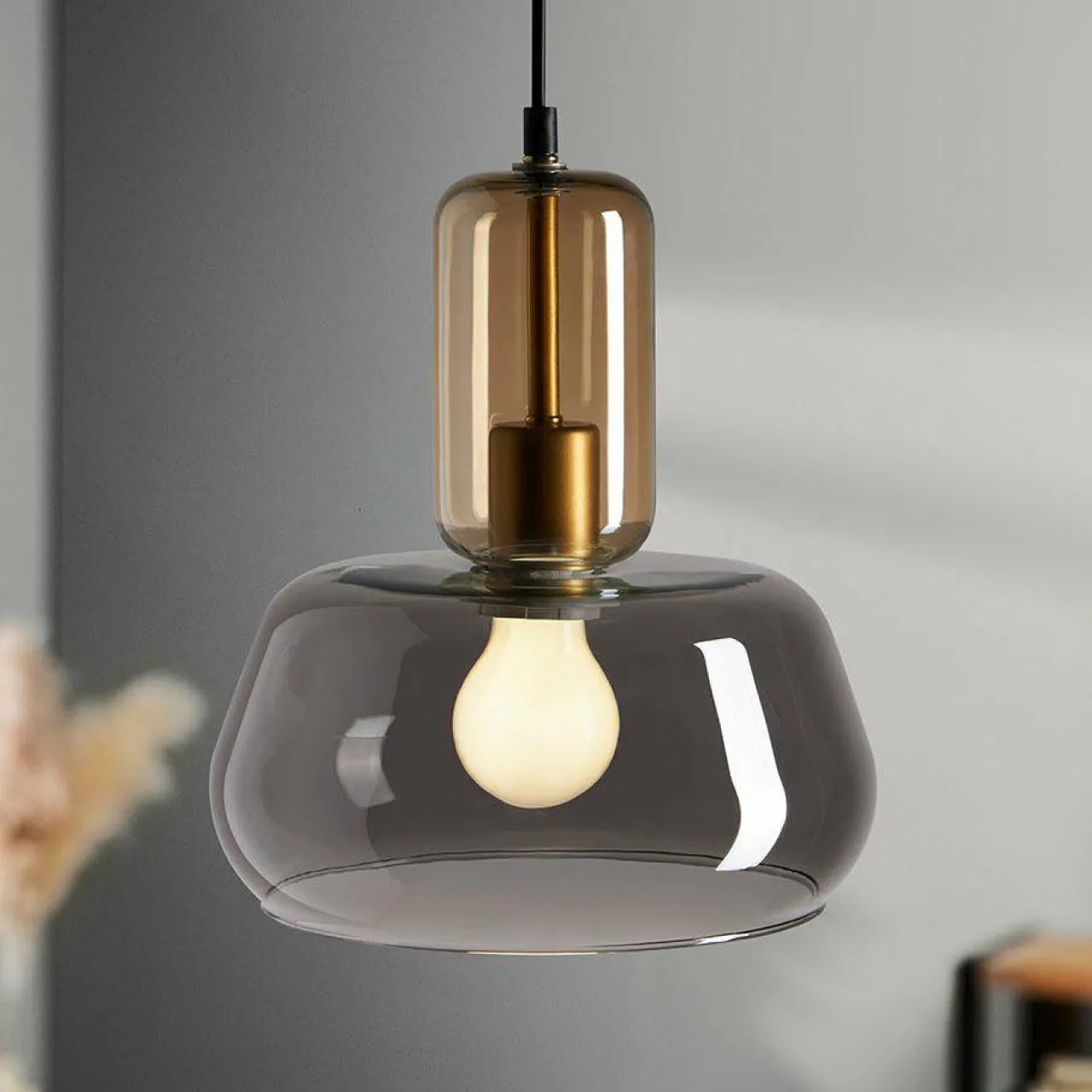 Lampe Suspension|OSTARIA Suspension lumineuse en verre (D24 cm) Dulcia Noir