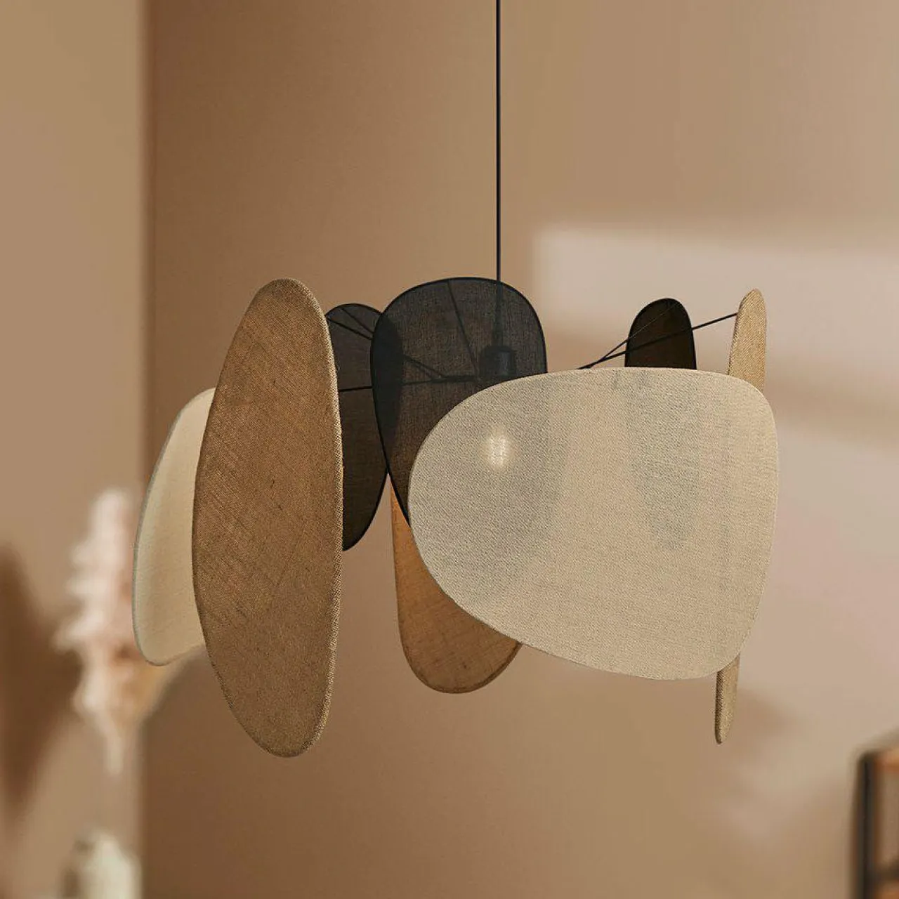 Lampe Suspension|OSTARIA Suspension lumineuse jute et lin (D66 cm) Filo Beige