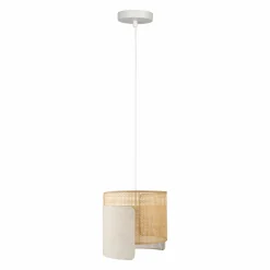 Lampe Suspension|OSTARIA Suspension lumineuse lin et bambou (D28,5 cm) Bourgeon Beige