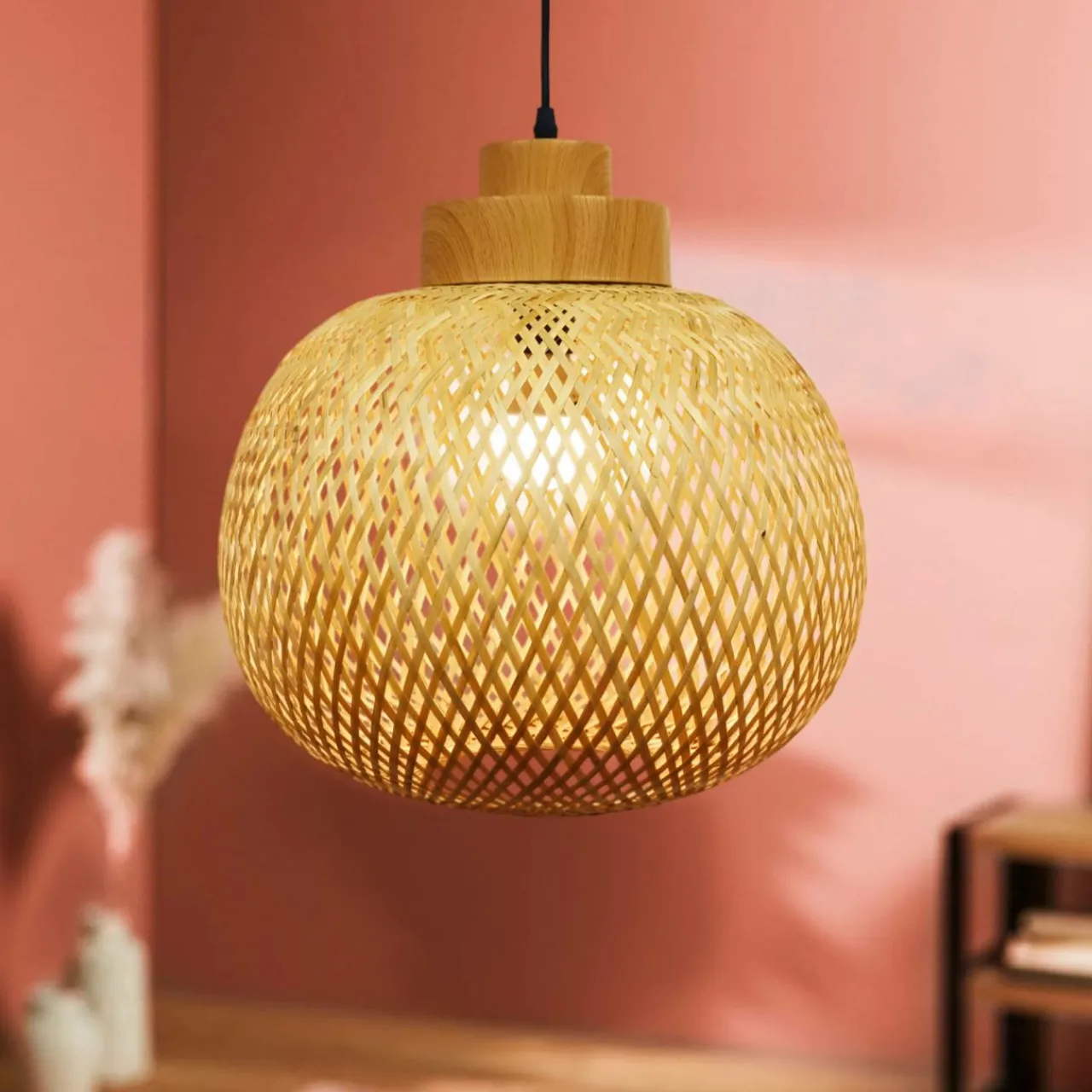 Lampe Suspension|EMINZA Suspension lumineuse ronde en bambou (D40 cm) Kahala Naturel