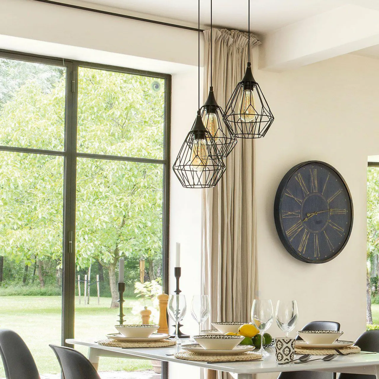 Lampe Suspension|ATMOSPHERA Suspension métal (D24,5 cm) Filaire Noir