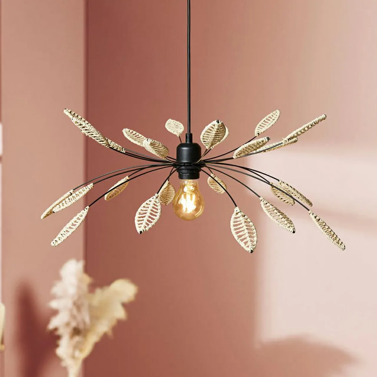 Lampe Suspension|OSTARIA Suspension métal et pétales (D60 cm) Ellisse Beige