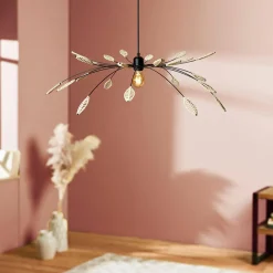 Lampe Suspension|OSTARIA Suspension métal et pétales (D80 cm) Ellisse et beige Noir