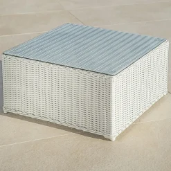 Canapé, Fauteuil Et Table Basse|MOBELLIA Table basse de jardin carrée en résine tressée Calvi Blanc