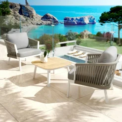 Canapé, Fauteuil Et Table Basse|MOBELLIA Table basse de jardin carrée aluminium Amalfi Blanc