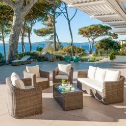 Canapé, Fauteuil Et Table Basse|MOBELLIA Table basse de jardin rectangulaire résine tressée Calvi Sepia Sépia