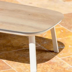 Canapé, Fauteuil Et Table Basse|MOBELLIA Table basse de jardin rectangulaire aluminium Amalfi Blanc