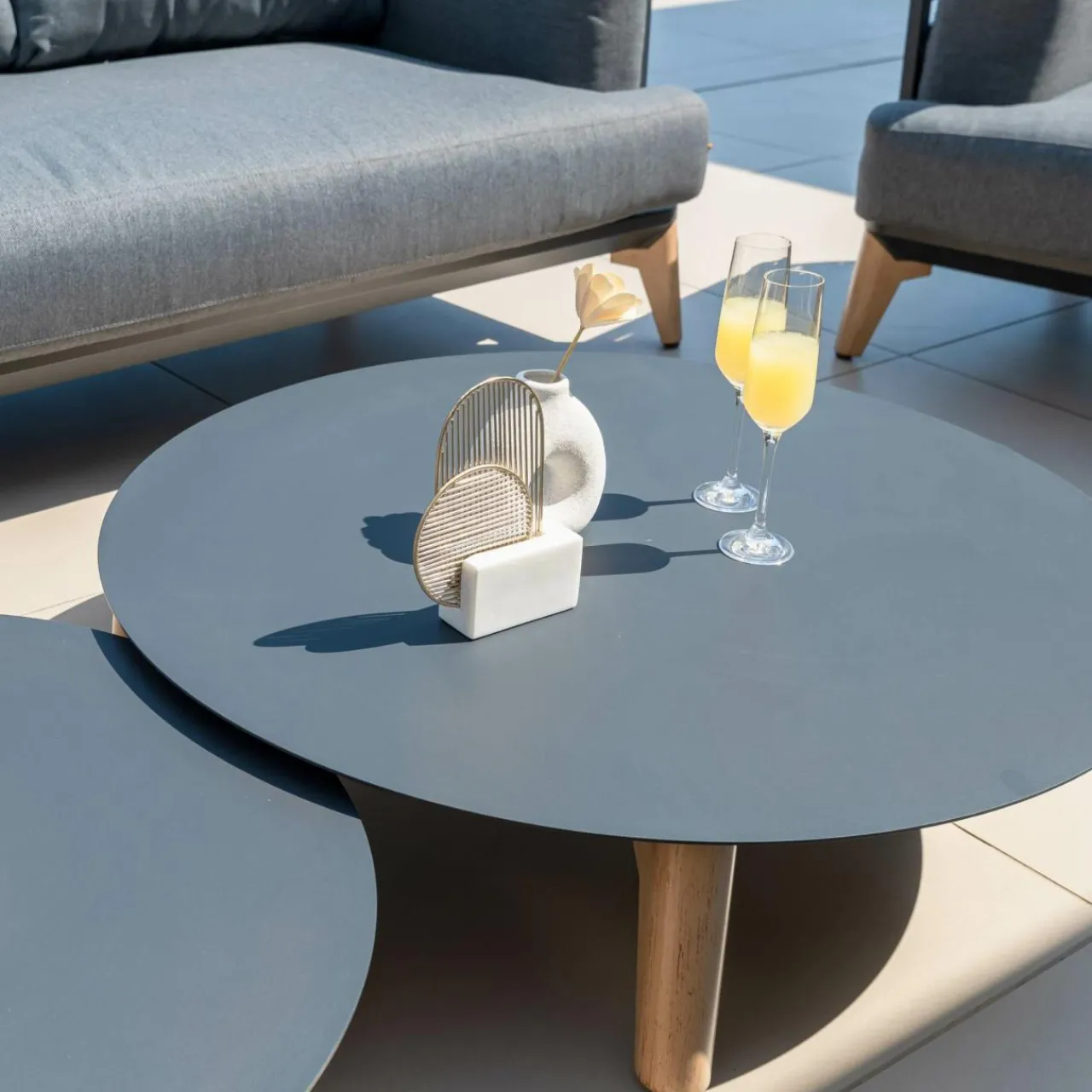 Canapé, Fauteuil Et Table Basse|MOBELLIA Table basse de jardin ronde (D86 cm) Monte Carlo Gris Anthracite