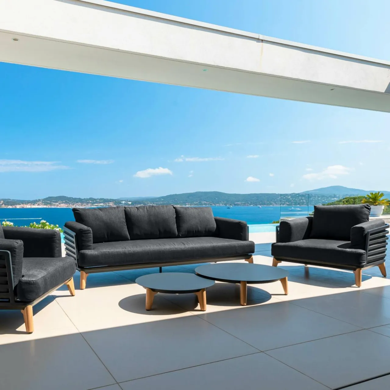 Canapé, Fauteuil Et Table Basse|MOBELLIA Table basse de jardin ronde (D86 cm) Monte Carlo Gris Anthracite