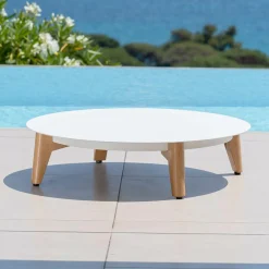 Canapé, Fauteuil Et Table Basse|MOBELLIA Table basse de jardin ronde (D86 cm) Monte Carlo Blanc
